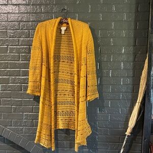 Mustard Yellow Open Knit Duster